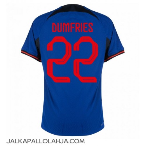 Alankomaat Denzel Dumfries #22 Kopio Vieras Pelipaita MM-kisat 2022 Lyhyet Hihat
